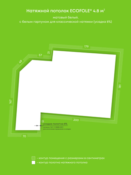 Матовый натяжной потолок 4.8 м2