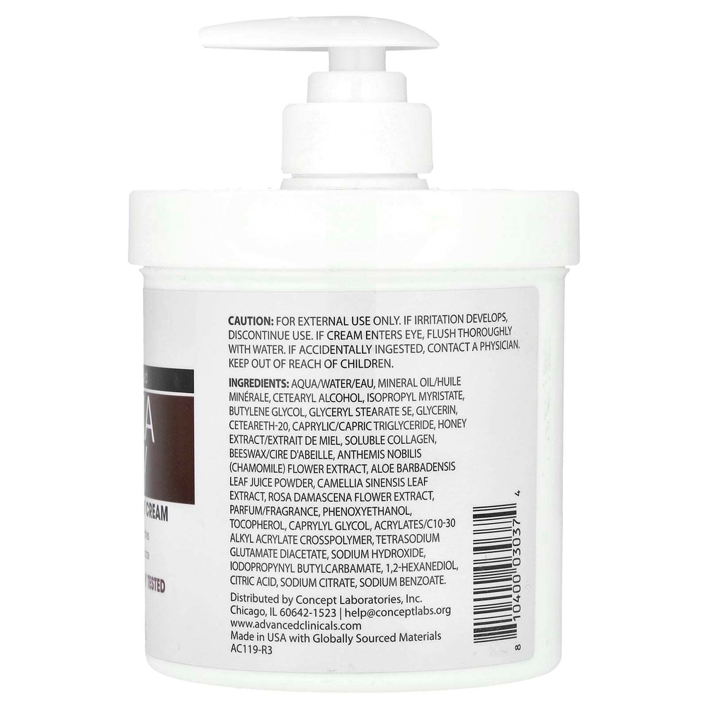 Advanced Clinicals, Manuka Honey, восстанавливающий и увлажняющий крем для тела, 454 г (16 унций)