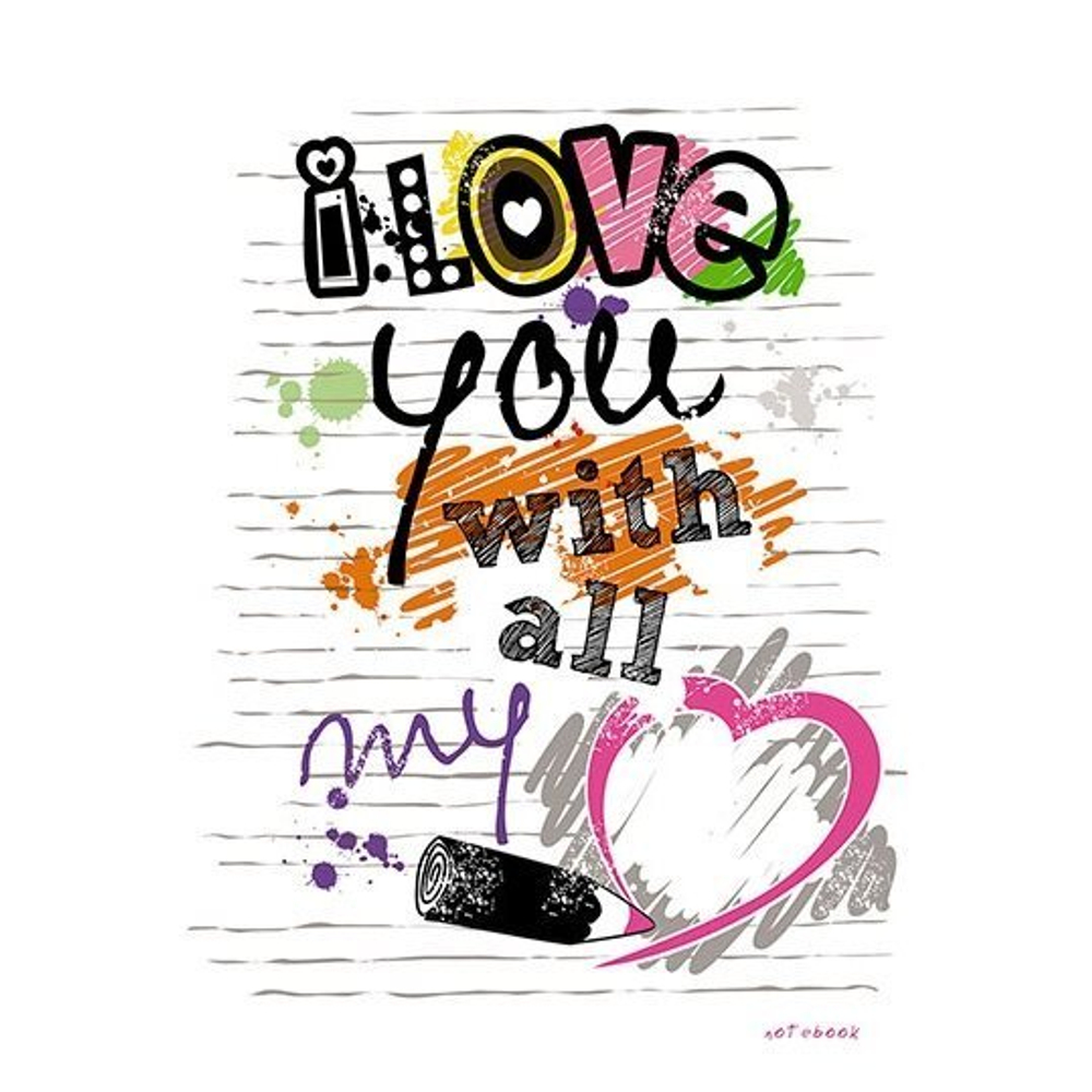 Записная книжка А5, Апплика, 7БЦ, ламинированный картон, глянцевая ламинация, тонированный картон, клетка, 80 л, "С любовью"