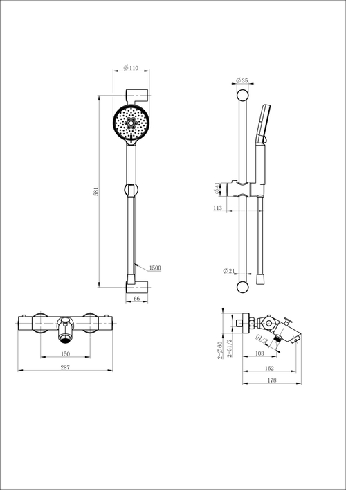 Смеситель для ванны с душевым гарнитуром и термостатом WONZON & WOGHAND, Черный матовый (WW-C2002-A-MB)