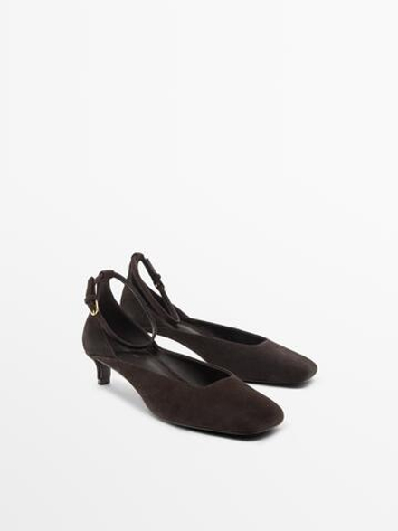 Massimo Dutti Туфли на каблуке с квадратным верхом, коричневый