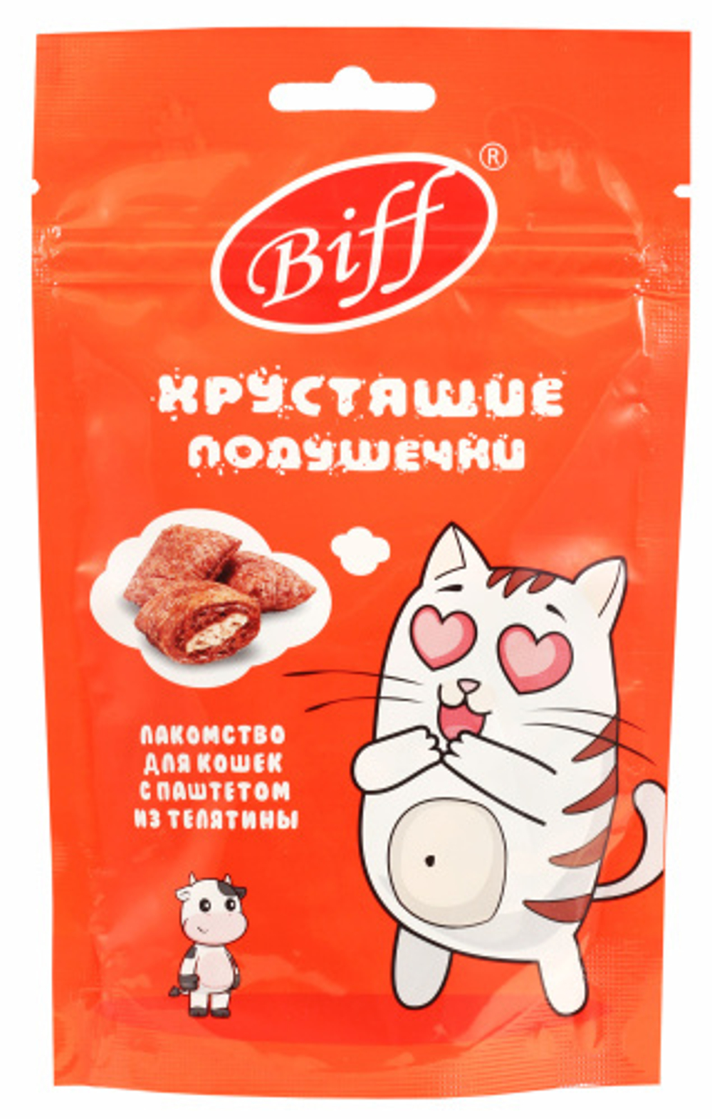 BIFF Лакомство для кошек Хрустящие подушечки с паштетом из телятины, 60 г