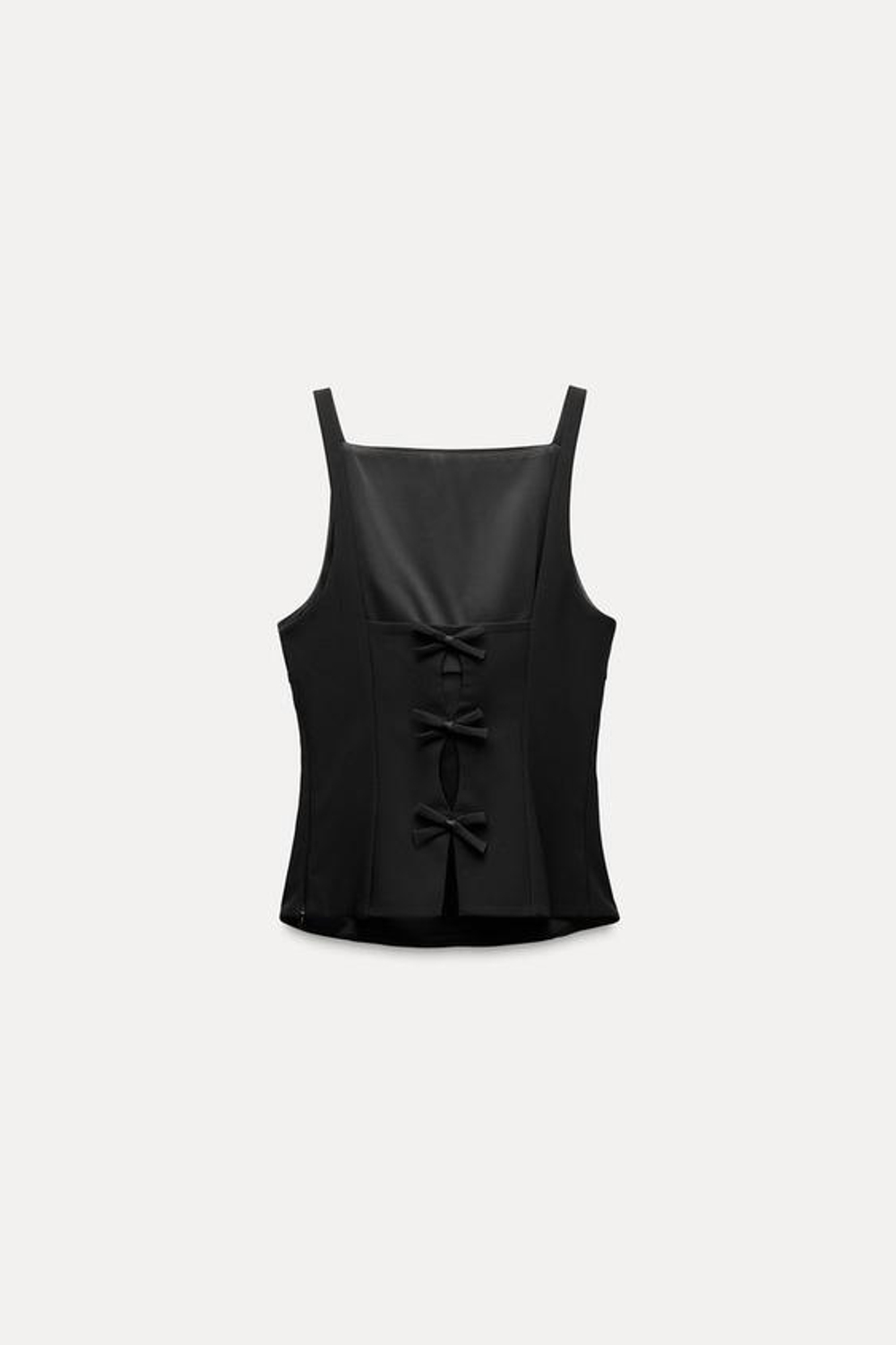 ZARA ЭЛАСТИЧНЫЙ ТОП С БАНТАМИ СЗАДИ, ЧЕРНЫЙ