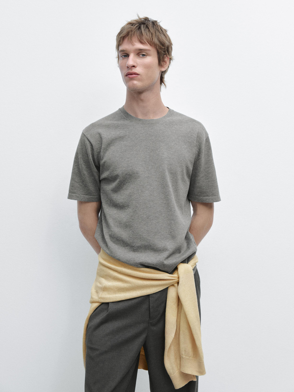 Massimo Dutti Хлопковая футболка с коротким рукавом, серый