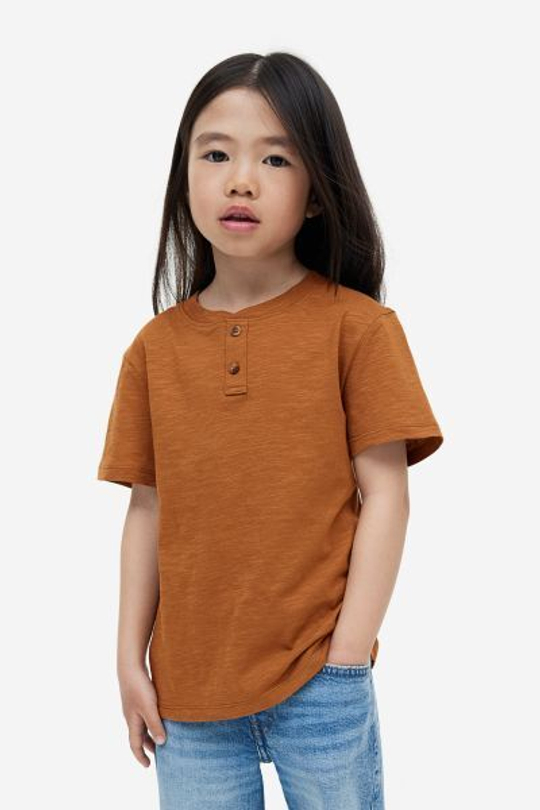 H&M Хлопковая футболка с воротником поло, коричневый