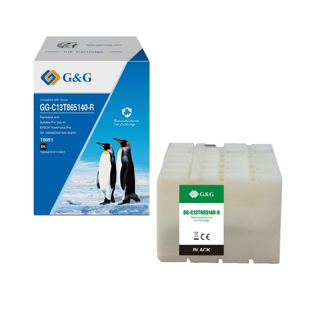 Картридж G&amp;G, аналог Epson C13T865140-R (T8651) для WorkForce Pro WF-M5690DWF/M5190DW черный (200мл)