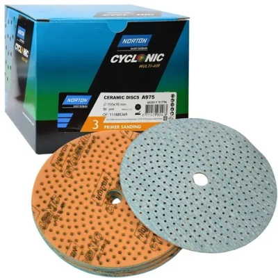 круг абразивный Р320-400 ОРАНЖЕВЫЙ 150мм средний CYCLONIC на поролоне MULTI-AIR A975 NORTON - 5 шт