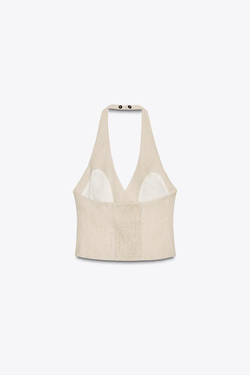 ZARA ТОП-ХАЛТЕР ИЗ ЛЬНА, ПЕСОЧНЫЙ