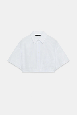 ZARA УКОРОЧЕННАЯ РУБАШКА ИЗ ПОПЛИНА В ПОЛОСКУ, СИНИЙ/БЕЛЫЙ