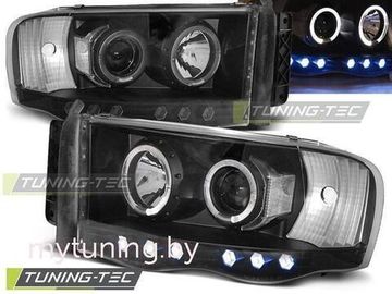 Передние фары angel eyes black для Dodge Ram 02-06