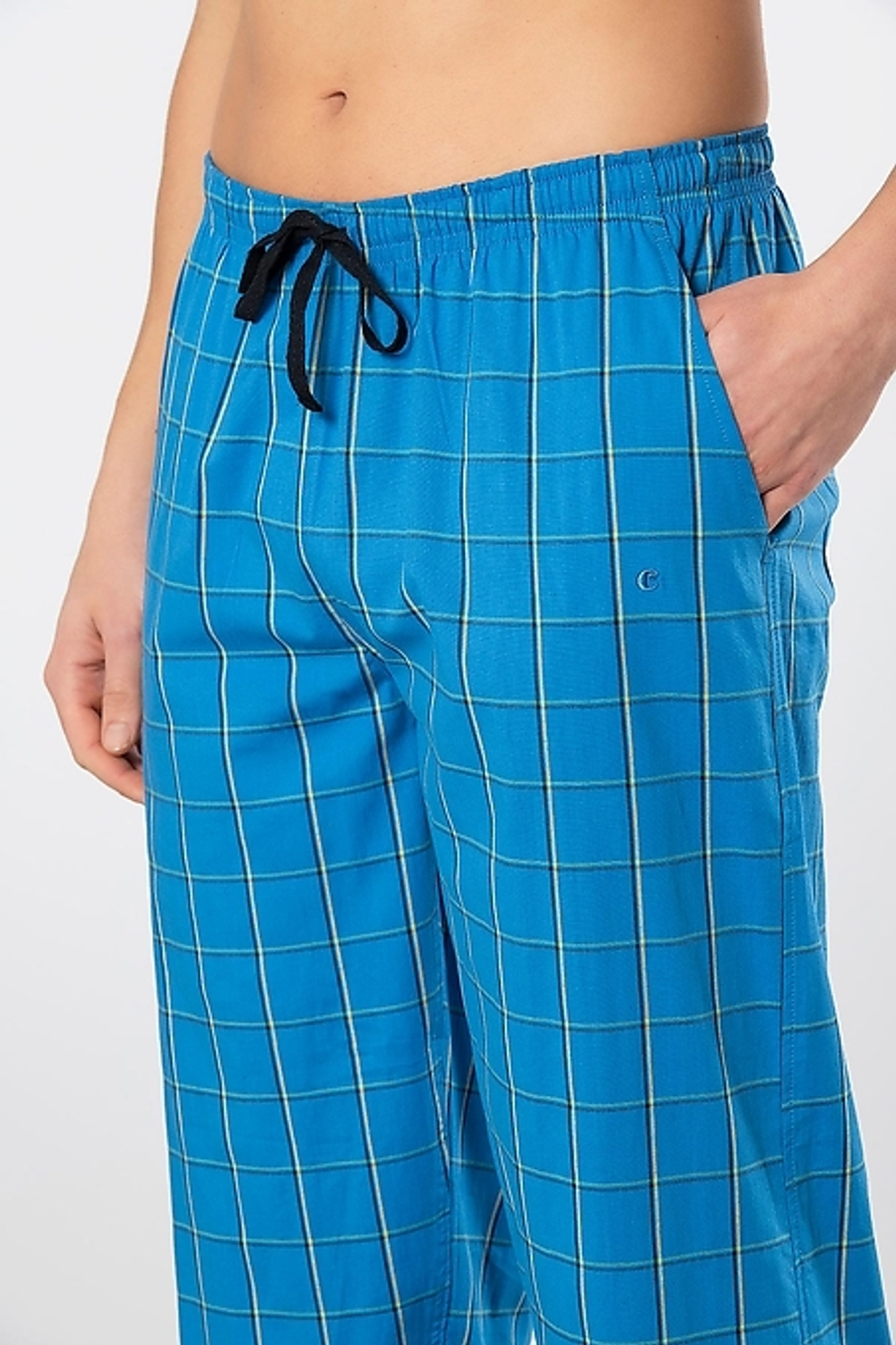 Брюки домашние мужские голубой крупная клетка