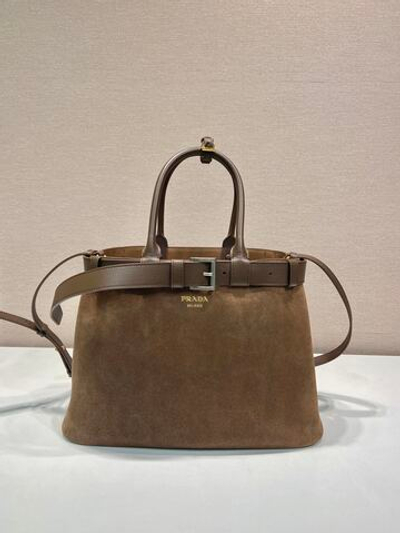 Prada Buckle Large Leather Handbag With Belt 37 cm