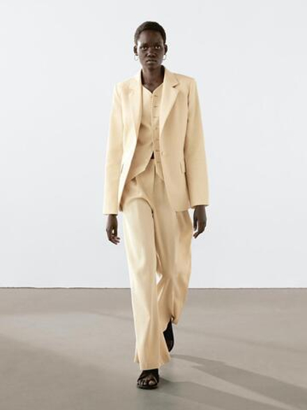 Massimo Dutti Блейзер из смесового льна, бежевый