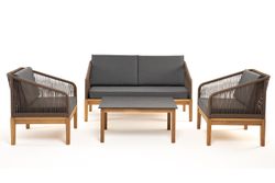 "Канны" лаунж-зона 4-местная из роупа со столиком "Канны" (серый гранит), основание дуб, роуп коричневый