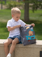 Набор для детского сада: кармашек, коврик, мешок. Львенок в машинке