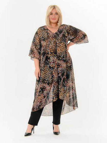 Туника удлиненная, шифон Россыпь цветов