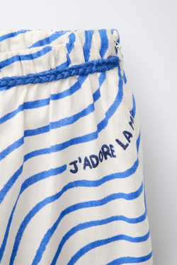 ZARA ЮБКА-ШОРТЫ С ПРИНТОМ И ШНУРКОМ, ЯРКО-СИНИЙ
