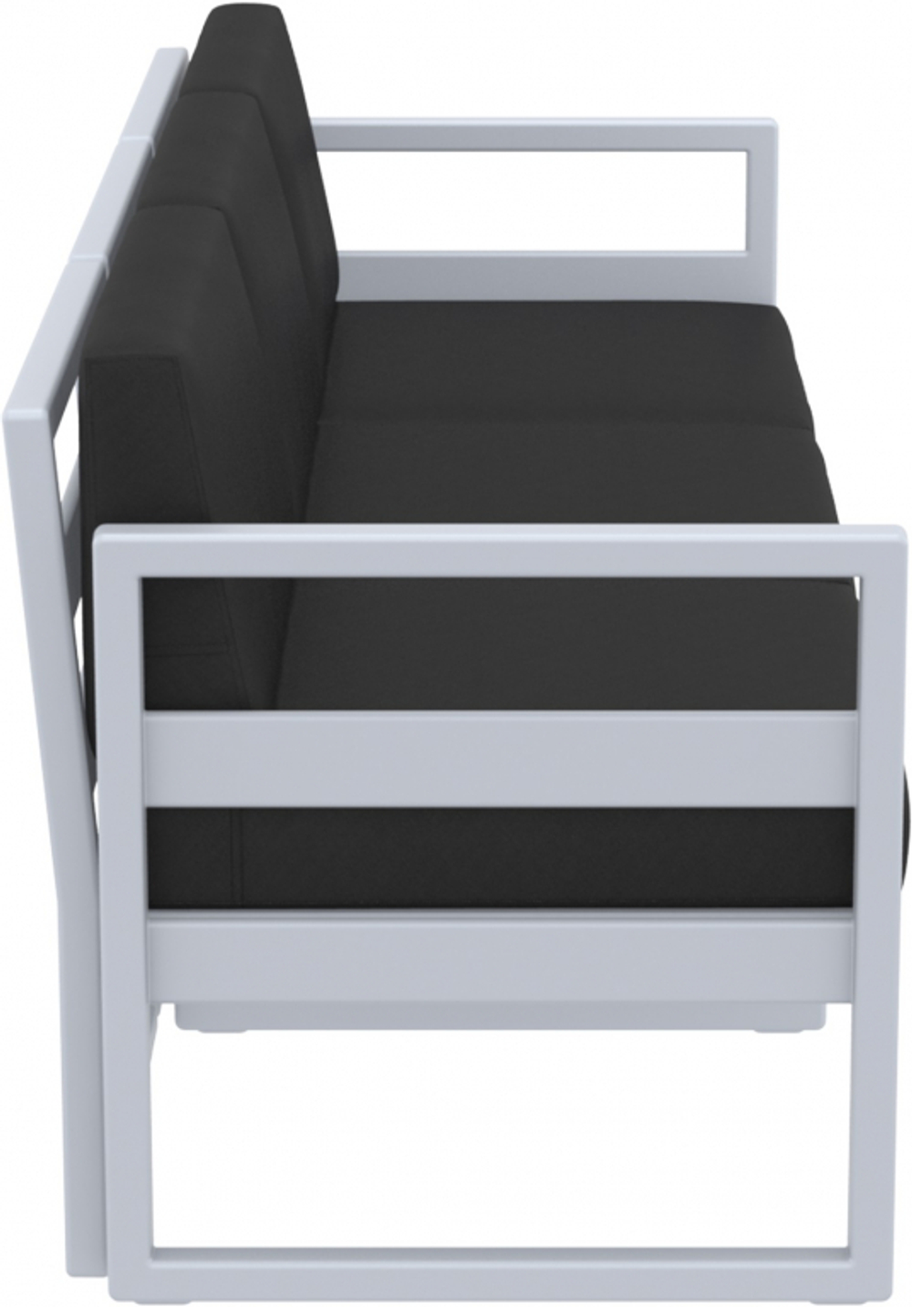 Диван пластиковый трехместный с подушками Siesta Contract Mykonos XL, серебристый, черный