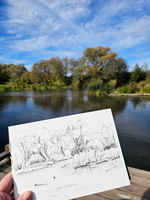 Картина, графика в паспарту 21х30 см на стену для интерьера "Берег реки Осетр"