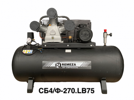 Компрессор поршневой 270.LB50 REMEZA (Белоруссия): 690 л/мин., 10 бар, ресивер 270 л., 4 кВт, 380В, габариты без упак. 1650x510x1150 мм, 180 кг.