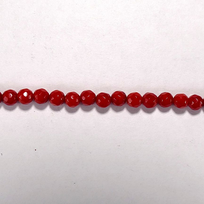 Бусина из коралла красного, облагороженного, фигурная, 4 мм (шар, граненая)