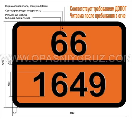 Табличка Опасный груз 66-1649 ПРИСАДКА АНТИДЕТОНАЦИОННАЯ К МОТОРНОМУ ТОПЛИВУ