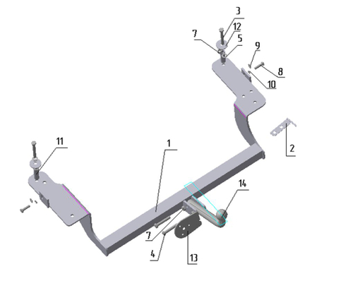 Фаркоп для Hyundai Sonata EF (ТагАЗ) седан 1999-2005 Тип шара: A. Нагрузки: 1250/75 кг, HY 07