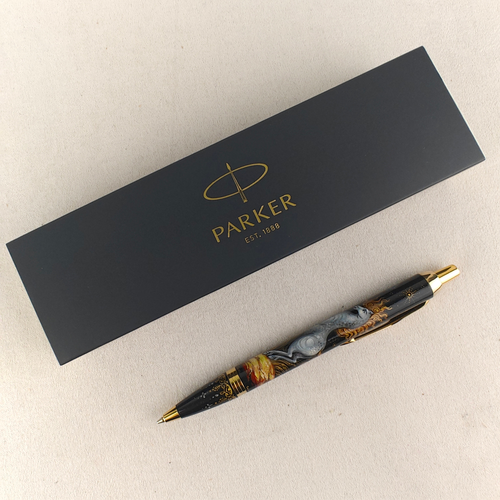 Ручка шариковая Parker "Золотогривый конь" с ручной росписью в коробке