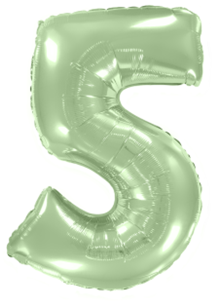 F Шар (40''/102 см) Цифра, 5, Мятный, Макарунс, 1 шт.(БГ-60)