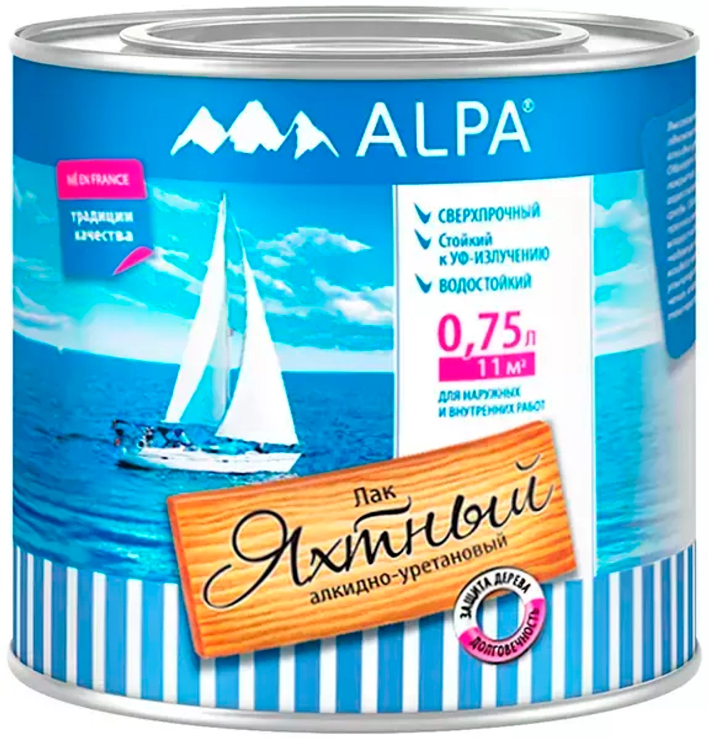 Лак Alpa яхтный алкидно-уретановый сверхпрочный бесцветный глянцевый 0,75л