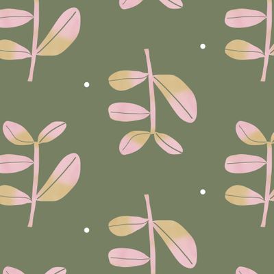 Розовые листья на зеленом фоне by Mariya Pepelyaeva