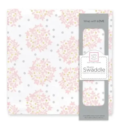 SwaddleDesigns SDM-171P Пеленка муслиновая - Heavenly Floral with Touch of Gold Shimmer, Pink