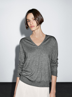 Massimo Dutti Свитер из смесовой шерсти с V-образным вырезом, серый