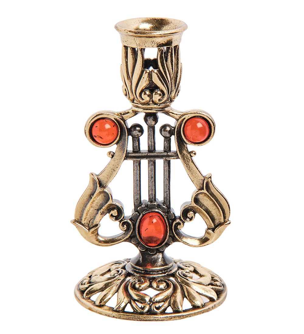 Народные промыслы AM-2972 Подсвечник «Арфа» (латунь, янтарь)
