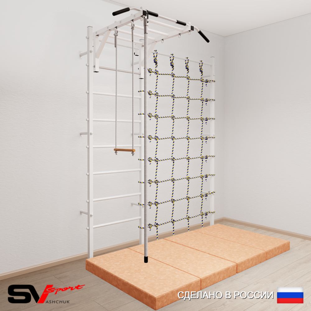 Шведская стенка Sv Sport 53540 (Турник рукоход/Канат/Трапеция/Мат 2м/Канатный лаз)