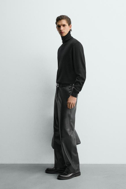 ZARA БРЮКИ СВОБОДНОГО КРОЯ ИЗ ИСКУССТВЕННОЙ КОЖИ, ЧЕРНЫЙ