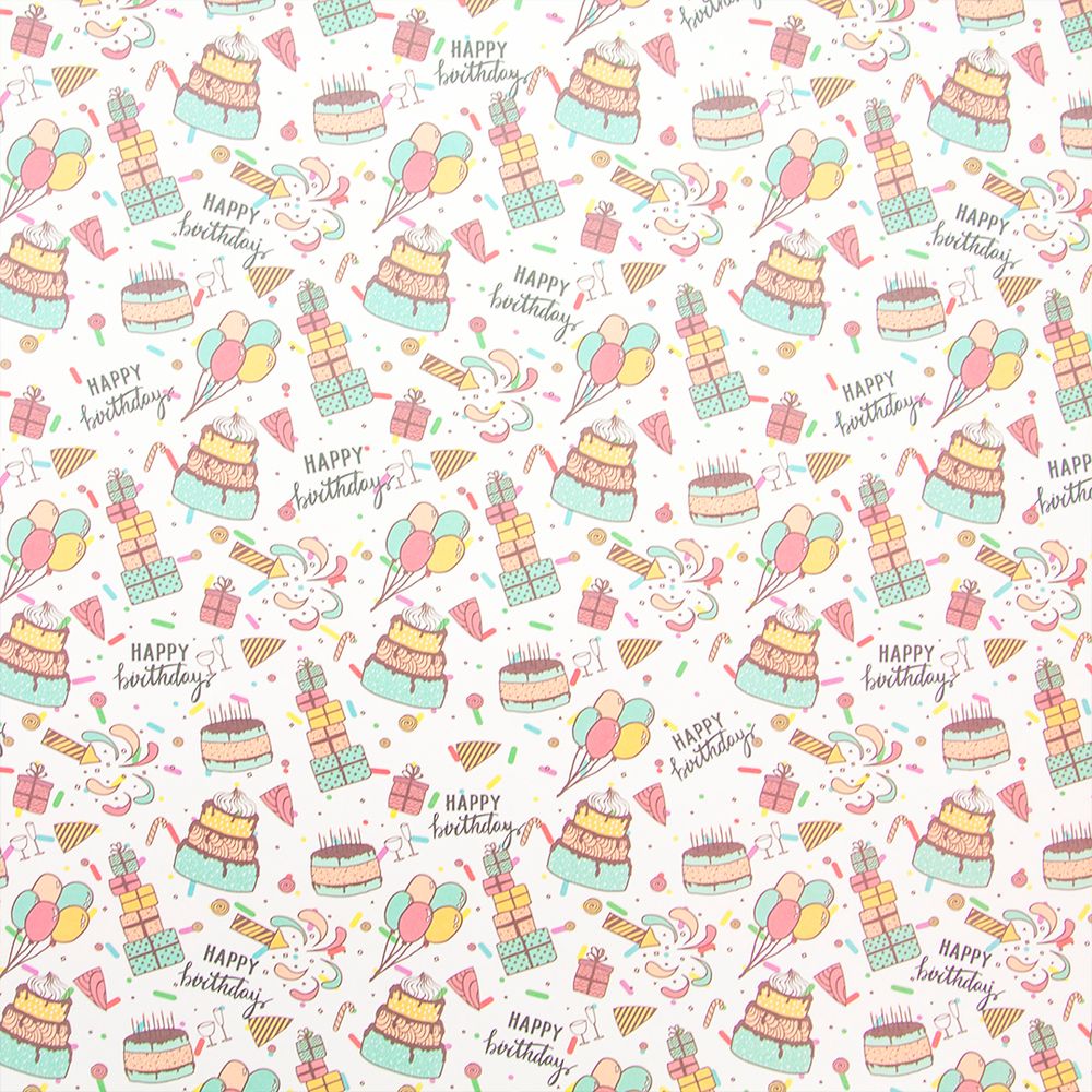 Упаковочная бумага (0,5*0,7 м) Сладости на День Рождения, 1 шт.