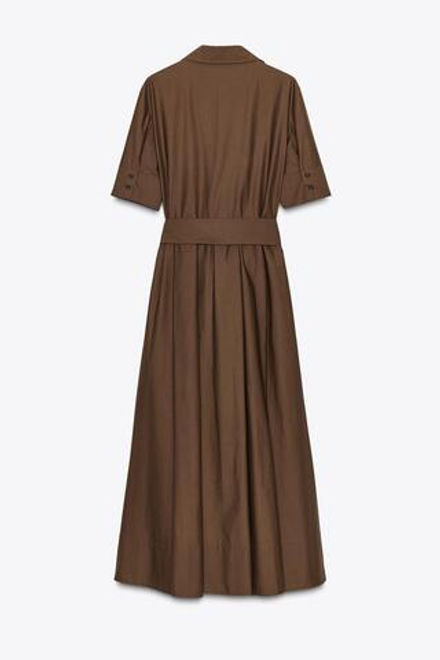 ZARA ПЛАТЬЕ ИЗ ПОПЛИНА — ZW COLLECTION, КОРИЧНЕВЫЙ