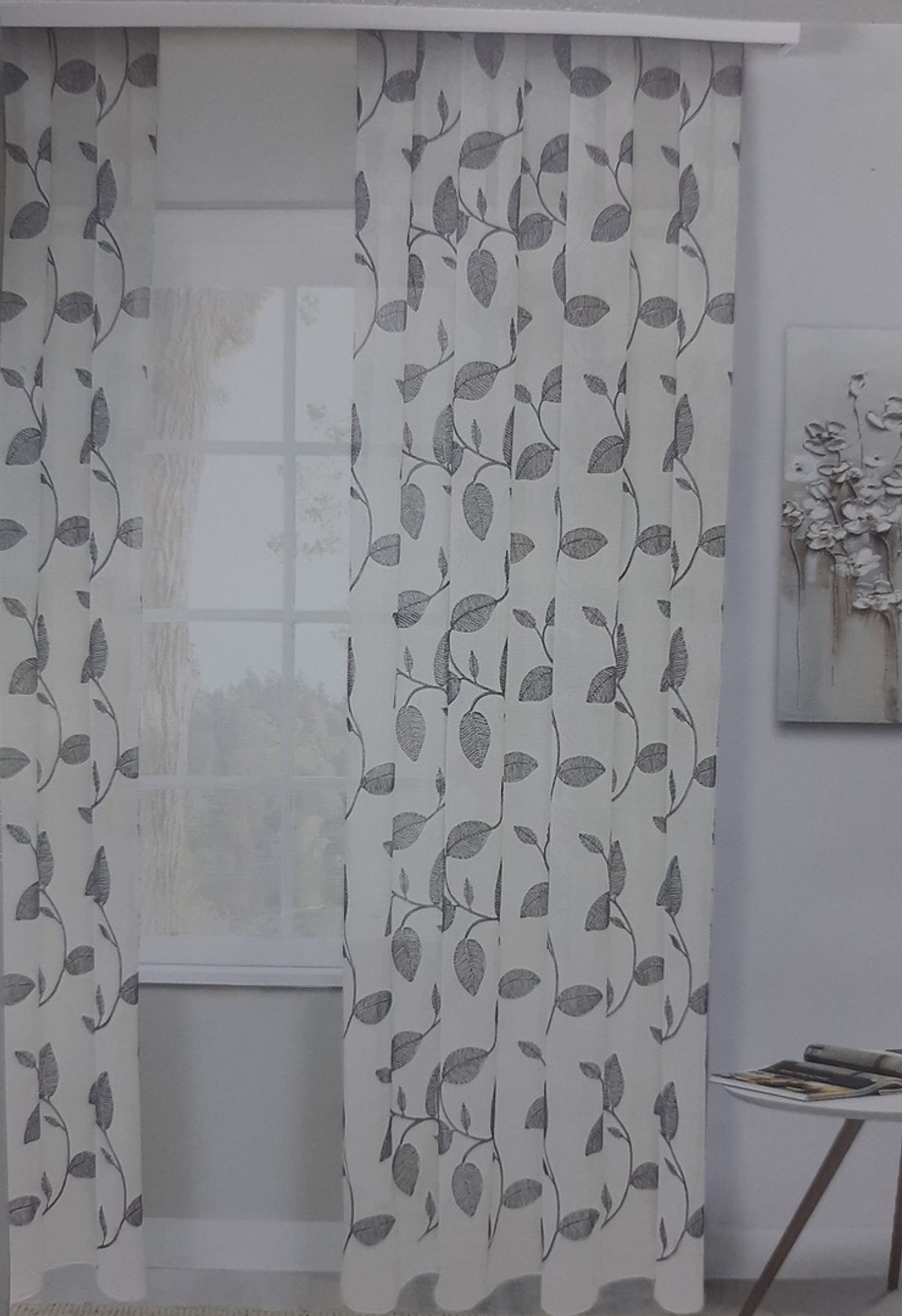 🍃Тюль с меланжевой кордовой вышивкой листья "Алстон"