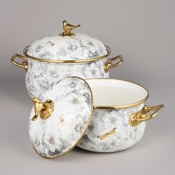 НАБОР КАСТРЮЛЬ AGNESS ЭМАЛИРОВАННЫХ СЕРИЯ "ЯБЛОНЕВЫЙ САД", 4ПР. 2,1Л И 3,8Л