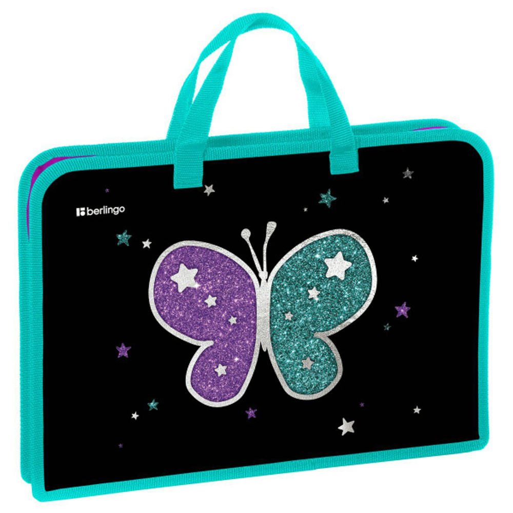 Папка с ручками 1 отделение, А4 Berlingo "Shining butterfly”, 340*245*75мм, пласт