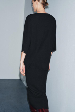 ZARA ТРИКОТАЖНАЯ ЮБКА МИДИ, ЧЕРНЫЙ