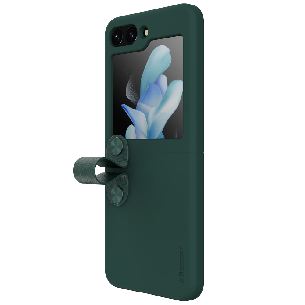 Чехол зеленого цвета (Exuberant Green) с мягким силиконовым покрытием от Nillkin для Samsung Galaxy Z Flip 5, серия Flex Flip