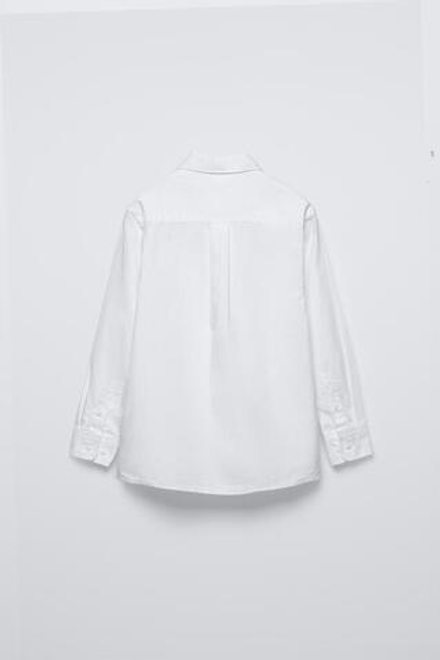 ZARA РУБАШКА ИЗ РЕЛЬЕФНОЙ ТКАНИ С КАРМАНОМ, БЕЛЫЙ