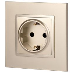 14-2102-04 ЭРА Розетка 2P+E Schuko со шторками, 16A-250В, IP20, Эра Elegance, шампань