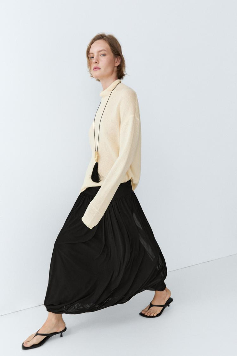 Massimo Dutti Струящаяся юбка с эффектом воздушного шара, черный
