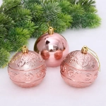 Новогодние шары 8 см (набор 3 шт) «Микс фактур», розовое золото