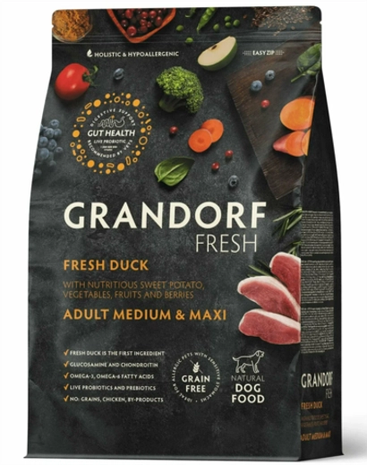 Сухой корм GRANDORF FRESH DOG Duck MED&MAXI утка с бататом для собак средних и крупных пород, диетическая формула для особо аллергичных собак 1кг