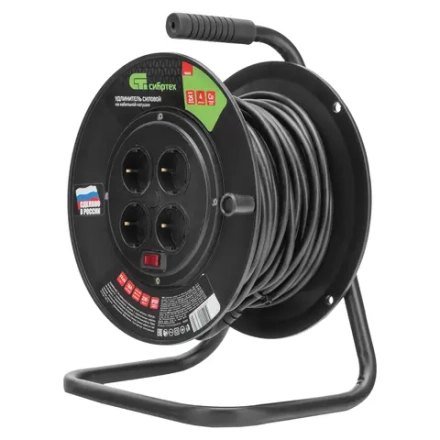 Удлинитель силовой 25 м, 16А, тип УХз16, ПВС, на кабельной катушке, 4 розетки, Сибртех