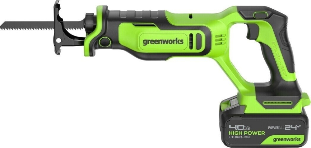 Пила сабельная аккумуляторная GREENWORKS GPT-BLRS-1 24V, АКБ 4Ач и ЗУ 1200607CUB